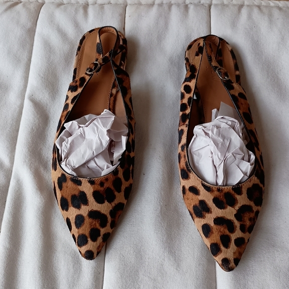 J. Crew Shoes - J Crew Cowhide Leopard Print Women's Slingback Flats_11